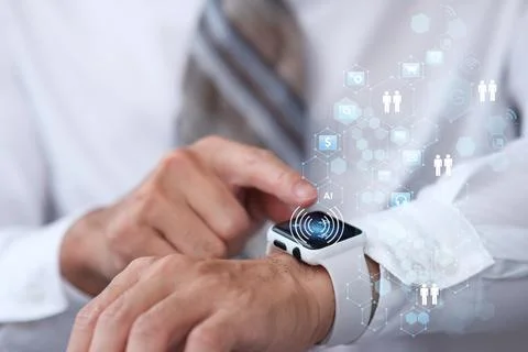 Person's hand on a smartwatch Stockfoto's