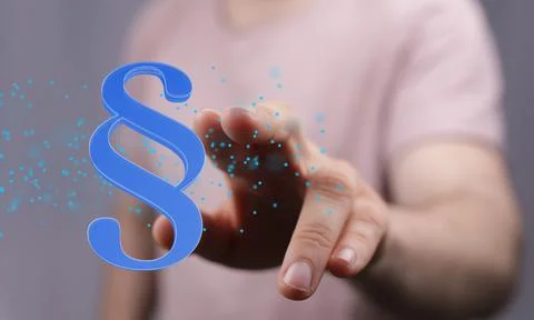 Person's hand touching 3D rendered section sign Fotos de archivo