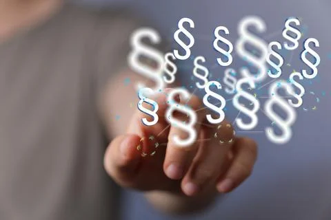 Person's hand touching 3D rendered section signs Fotos de archivo