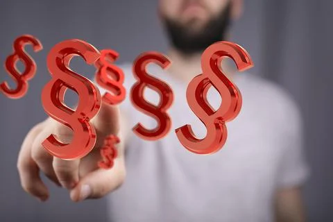 Person's hand touching 3D rendered section signs Stock Photos