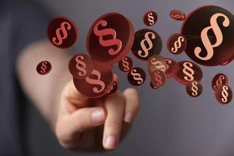 Person's hand touching 3D rendered section signs Stockfoto's