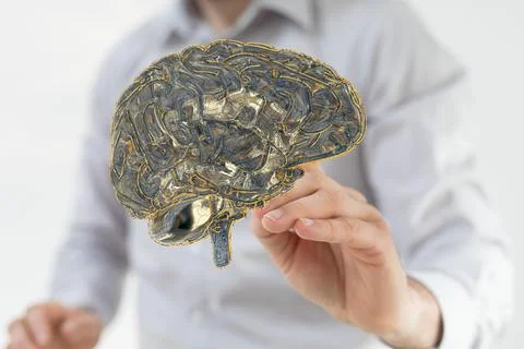 Person's hand touching a 3D rendered Artificial Intelligence Stock Photos