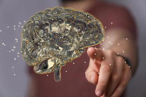 Person's hand touching  3D rendered Artificial Intelligence Stock Photos