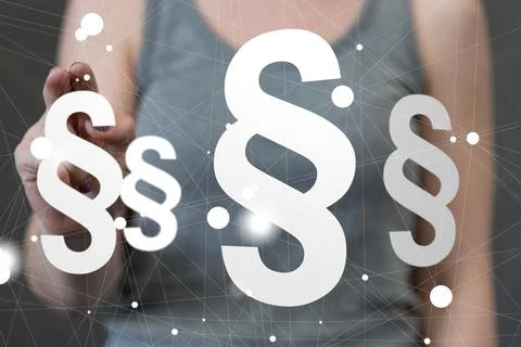 Person's hand touching 3D rendered section signs Stock Photos