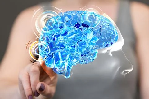 Person's hand touching a 3D rendered Artificial Intelligence 写真素材