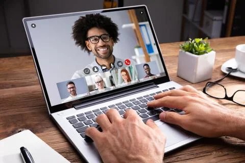 Person's Hand Using Laptop Stock Photos