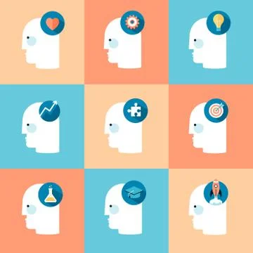 Person's head with different conceptual icons Stock Illustration