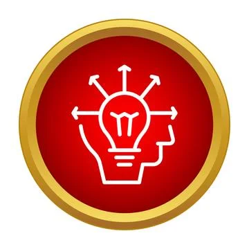 Person's head displaying light bulb with radiating arrows Stock Illustration