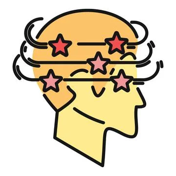Person's head feeling dizzy with stars spinning around Stock Illustration