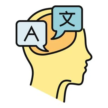 Person's head interpreting different languages Stock Illustration