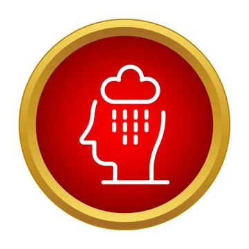 Person's head outline with raining cloud showing depression icon Stock Illustration