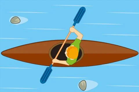 Persons in kayak sails on river type overhand Stock Illustration