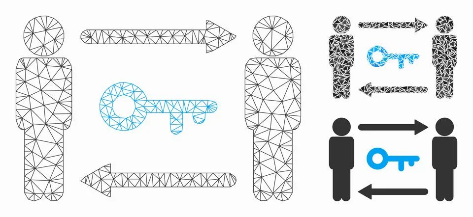 Persons Key Exchange Vector Mesh 2D Model and Triangle Mosaic Icon Stock Illustration
