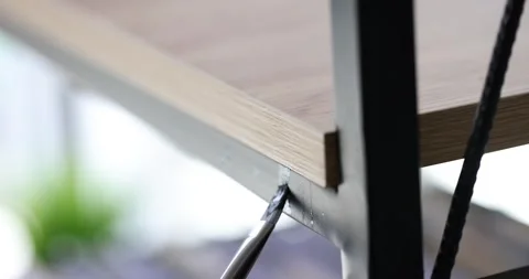 Persons to paint with black paint chipped on counter of table Video stock 244645427