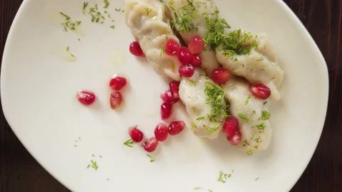 Person's point of view. The first perspective, eating Georgian gyurza dumplin Stock Footage 199110537