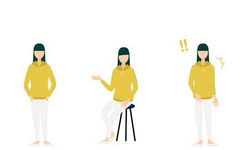 Person's pose set Put your hand in your pocket, sit on a chair, be surprised Stock Illustration