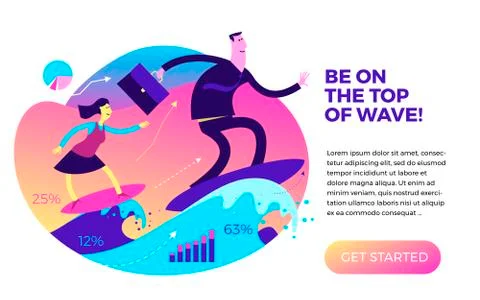 Persons on the Wave Color 2 Stock Illustration