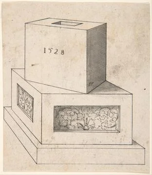 Perspectival Drawing of a Column Base with Cube 1528 Peter Fltner German Fo.. Foto stock