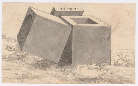 Perspectival Drawing with Three Cubes 1528 Peter Fltner German For Renaissa.. Stock Illustration