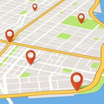 Perspective 3d city map with pin pointers. Abstarct gps navigation vector イラスト素材