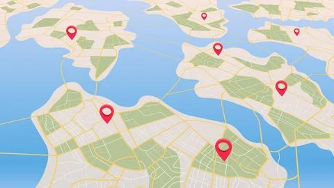 Perspective 3d city map with pin pointers. Abstarct gps navigation concept. Map Stock Illustration