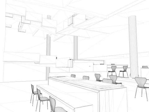 Perspective 3D render of a wireframe Stock Illustration