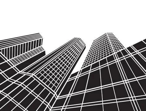 Perspective 3d Wireframe of building Ilustración de archivo