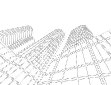 Perspective 3d Wireframe of building Ilustración de archivo