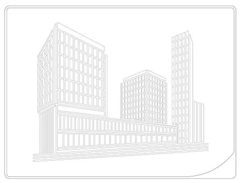 Perspective 3d Wireframe of building Ilustración de archivo