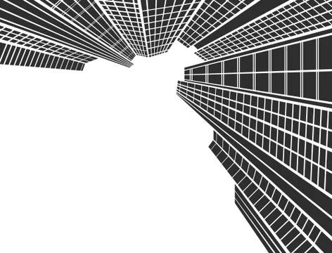 Perspective 3d Wireframe of building Ilustración de archivo