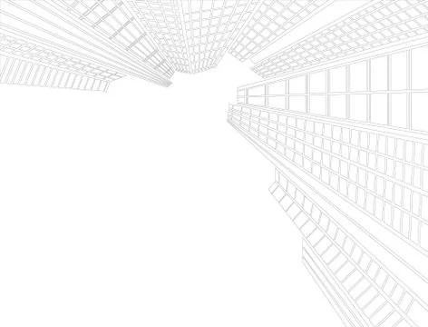 Perspective 3d Wireframe of building Ilustración de archivo
