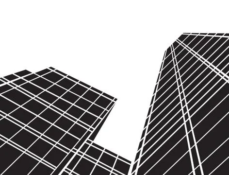 Perspective 3d Wireframe of building Ilustración de archivo