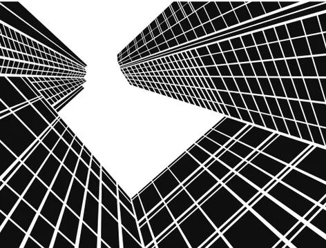 Perspective 3d Wireframe of building Ilustración de archivo