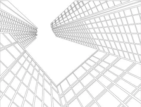 Perspective 3d Wireframe of building Ilustración de archivo