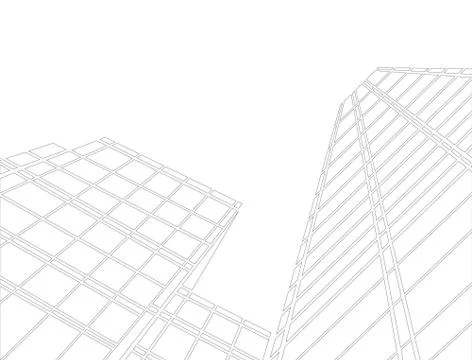 Perspective 3d Wireframe of building Ilustración de archivo