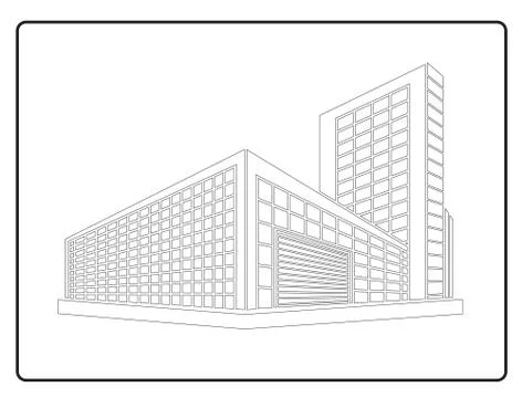 Perspective 3d Wireframe of building Ilustración de archivo