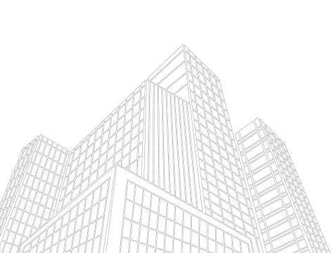 Perspective 3d Wireframe of building Ilustración de archivo