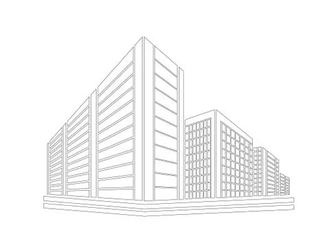 Perspective 3d Wireframe of building Ilustración de archivo