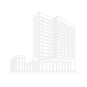 Perspective 3d Wireframe of building Ilustración de archivo