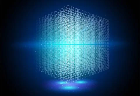 Perspective 3D wireframe cube. Geometric cube from small pieces. Vector Stockillustratie