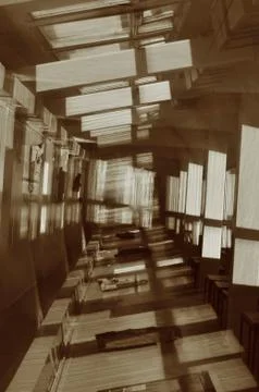 Perspective abstract multi exposure sepia hall Stock Photos