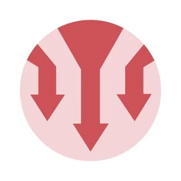 Perspective arrows down diagram. Arrow logo pointing down in circle. 库存插图