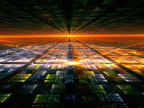 Perspective background with grid -  digitally generated image Stock Illustration