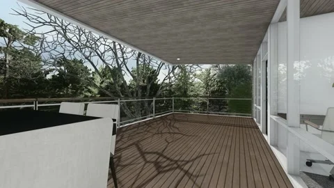 Perspective balcony house with dinning architectural 3d illustration Stock Footage 185076483