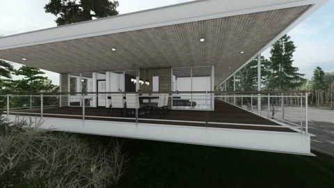 Perspective balcony house with dinning architectural sketch 3d illustration Stock Footage 185083593