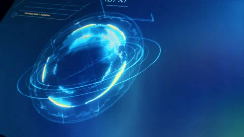 Perspective blue digital HUD Earth Globe user interface Stock Footage 142941956