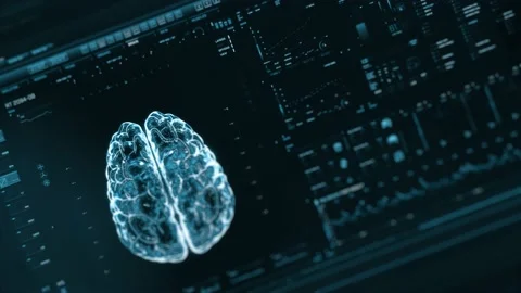 Perspective blue futuristic interface analyzing human brain anatomy and Stock Footage 144988167