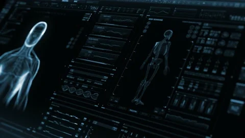 Perspective blue futuristic Interface showing analysis of human male anatomy Stock Footage 146552902
