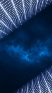 Perspective blue grid lines forming a futuristic corridor with misty nebula.. Stock Illustration