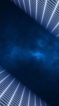 Perspective blue grid lines forming a futuristic corridor with misty nebula.. Illustrazione stock